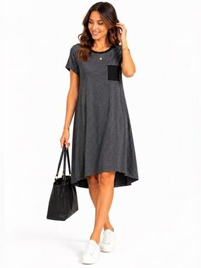 Lularoe Grey Hi Low Dress S Striped Stretch Short Sleeve Casual Soft Flowy Midi